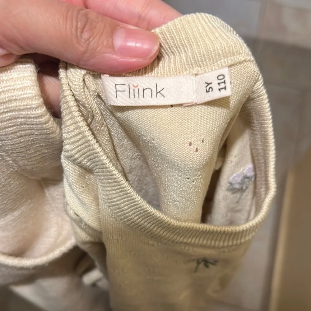 Fliink Cream Kids Top with Floral Embroidery
